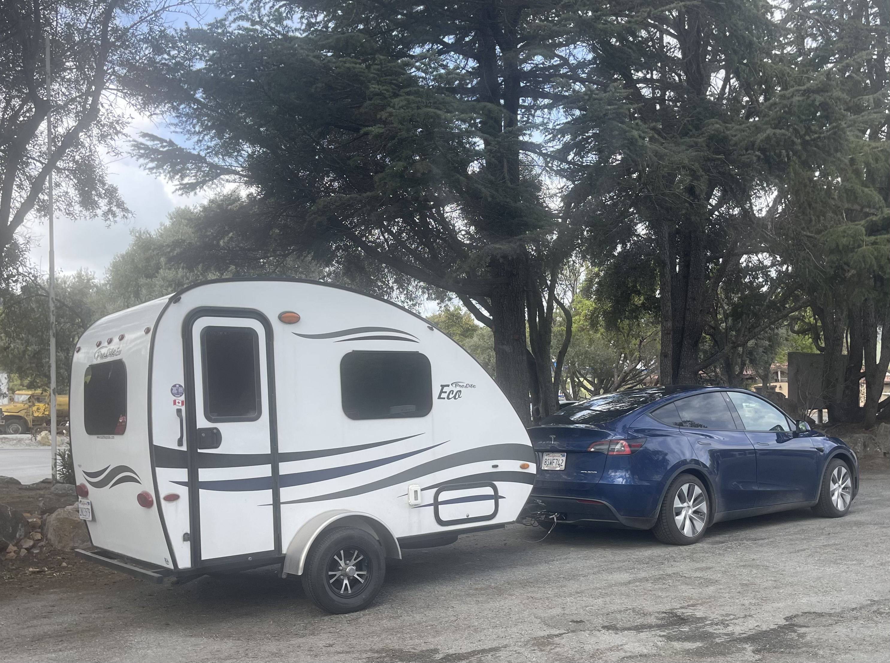 EV with towable in the forest