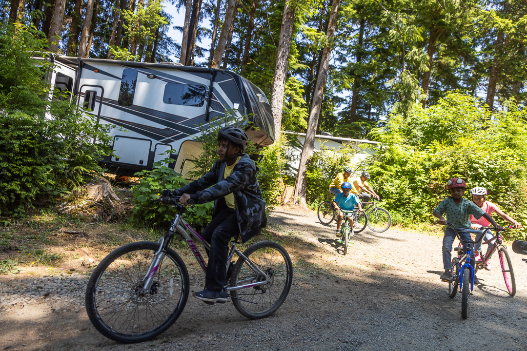 Biking past RVs