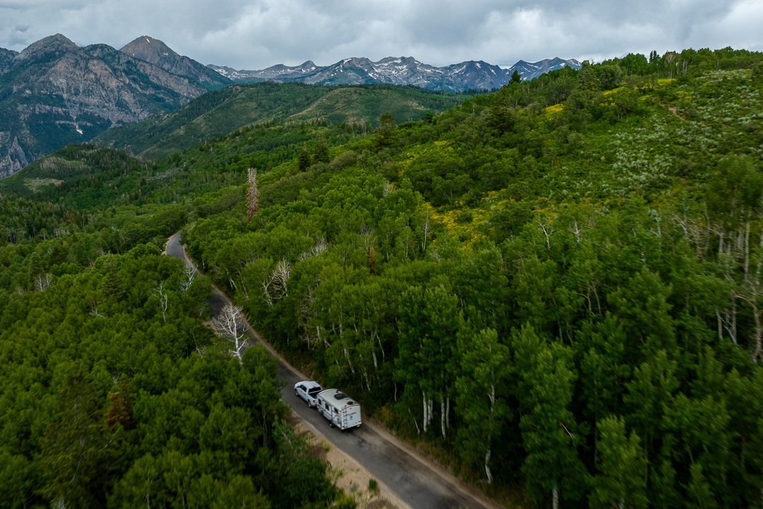 Driving towards mountains