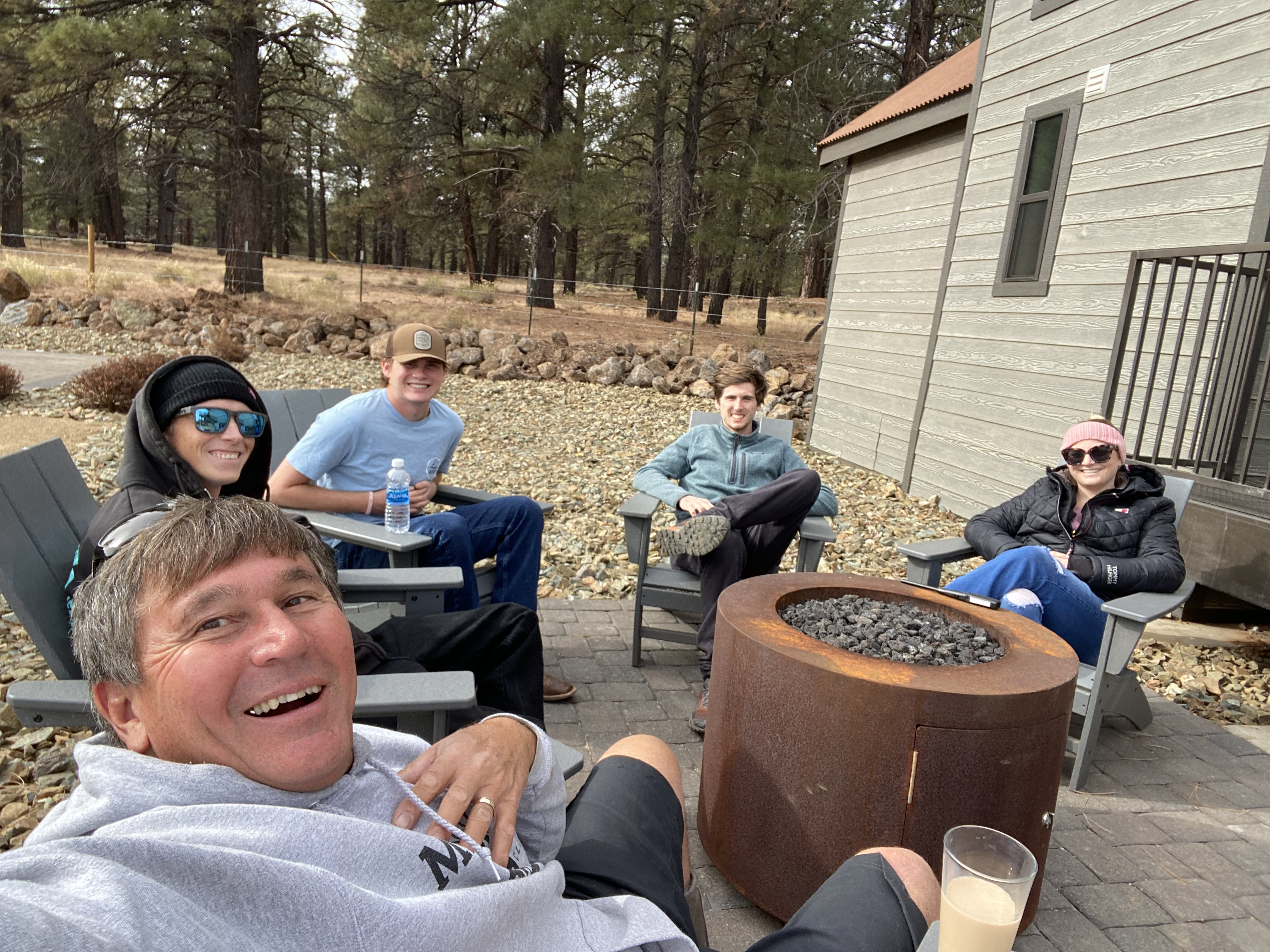 Kawamoto family and friends around campfire