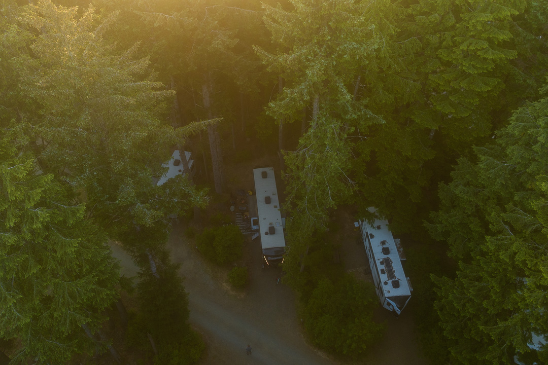 Towables parked under trees