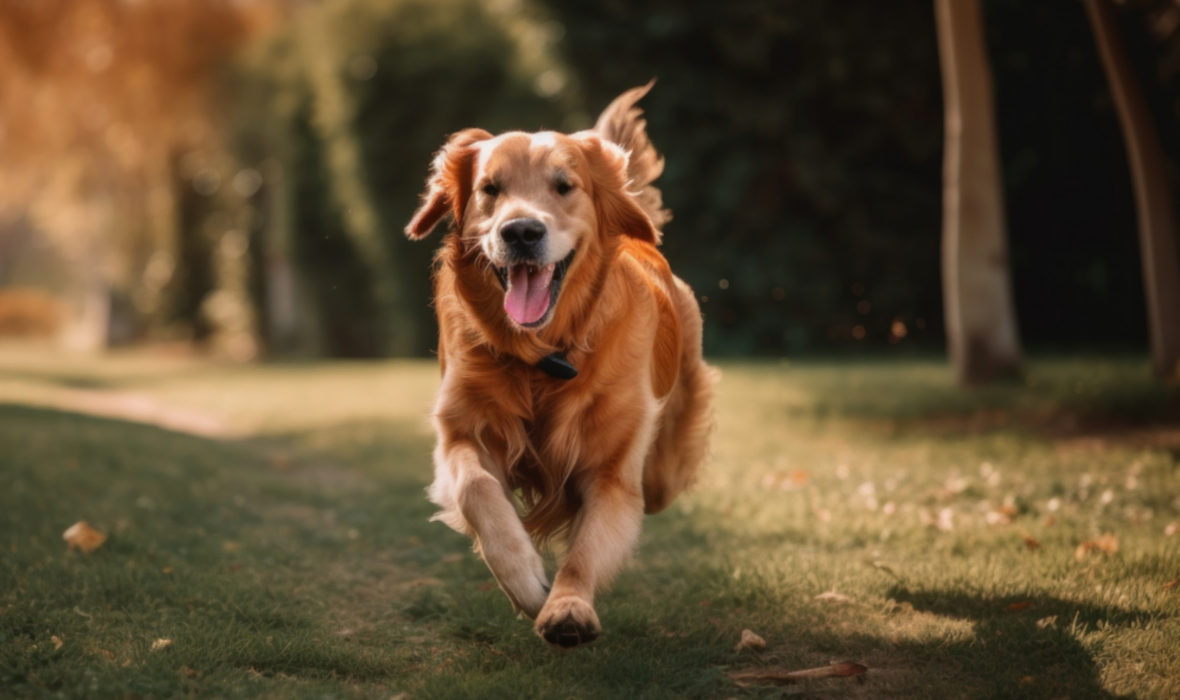 Dog running on trail
