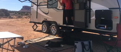 man outside trailer