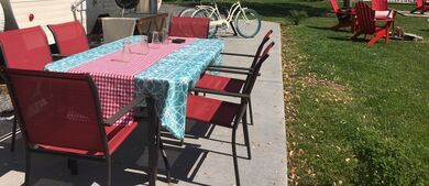 table outside an RV