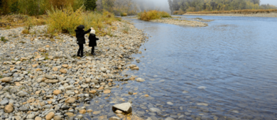 kids next to water