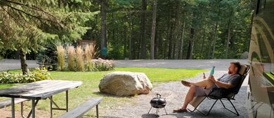 relaxing outdoors under awning