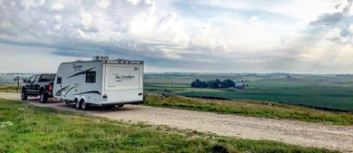 towable on dirt road with clear sky