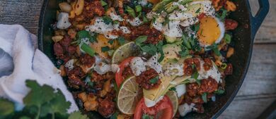 Chorizo O'Brien hash close up