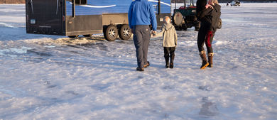 Salzbruns walking to ice house
