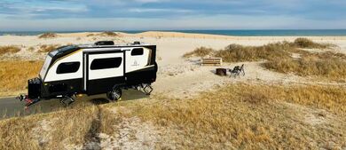 Travel trailer on beach