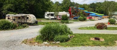 Towable RVs and waterslides at campground