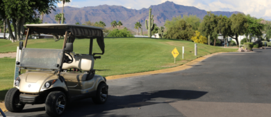 A golf cart at Gold Canyon Golf