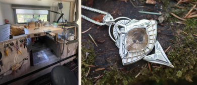 Lindsey Scot Ernst's jewelry bench and jewelry work