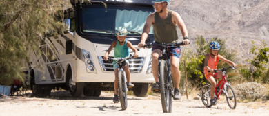 Family riding bikes