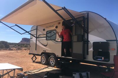 man outside trailer
