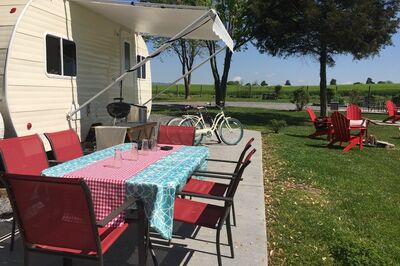 table outside an RV