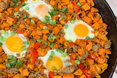 Sweet potato hash skillet with eggs