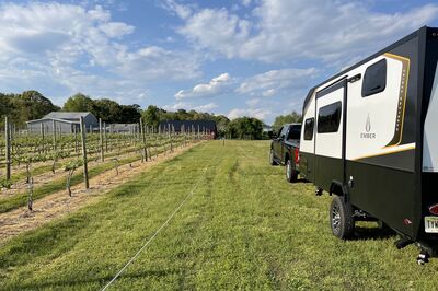 Towable RV at a vineyard