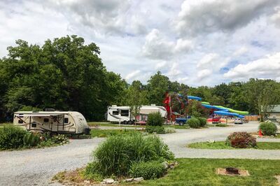 Towable RVs and waterslides at campground
