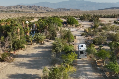 RV arriving at camp in the evening