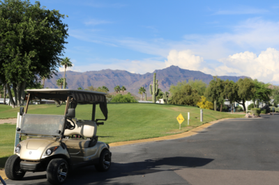 A golf cart at Gold Canyon Golf