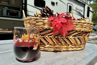 Thanksgiving Picnic Table next to RV