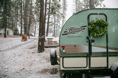 RV trailer in the snow
