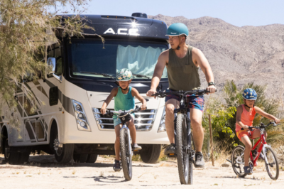 Family riding bikes
