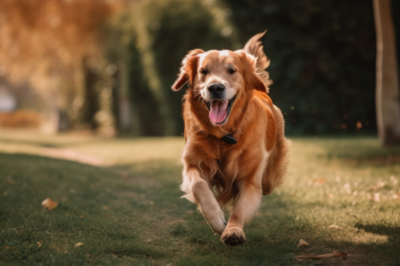 Dog running on trail