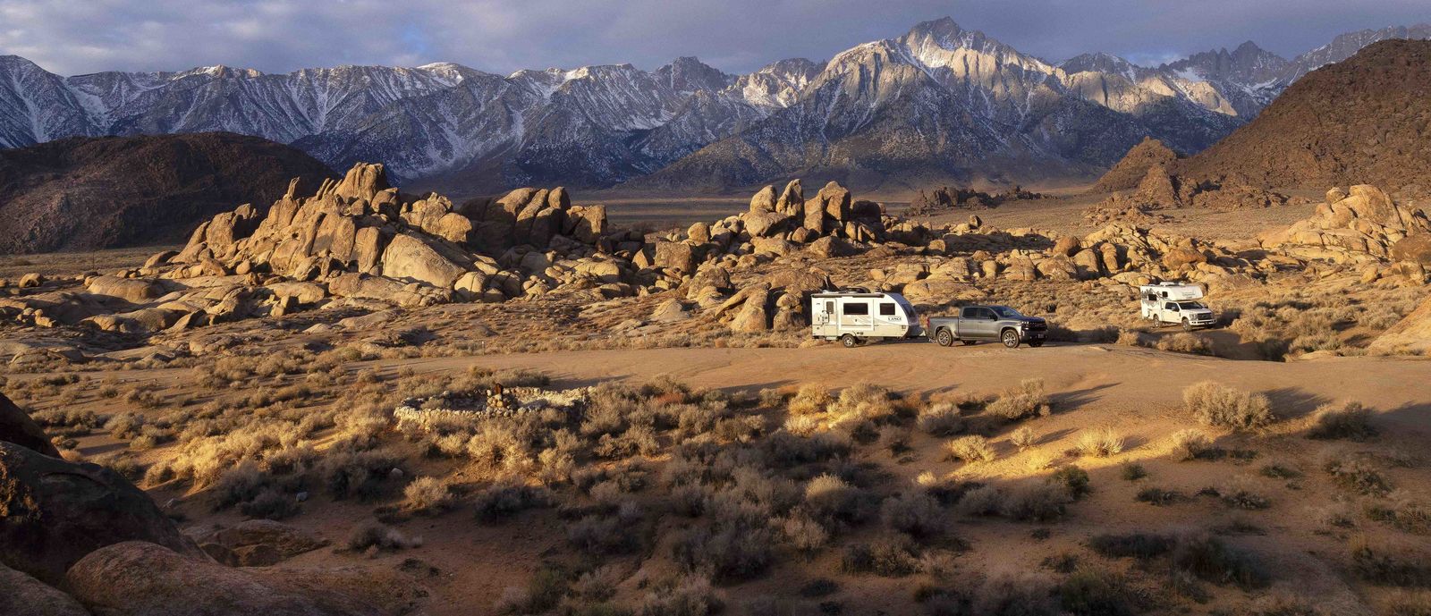 travel trailer and truck camper outdoors
