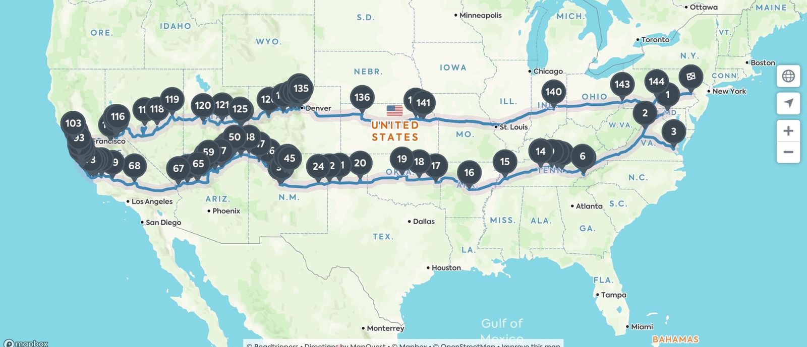 Roadtrippers map