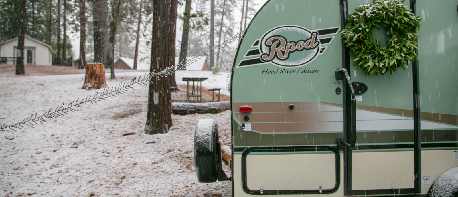 RV trailer in the snow