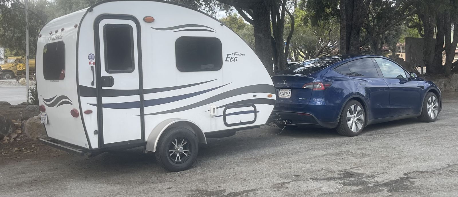 EV with towable in the forest