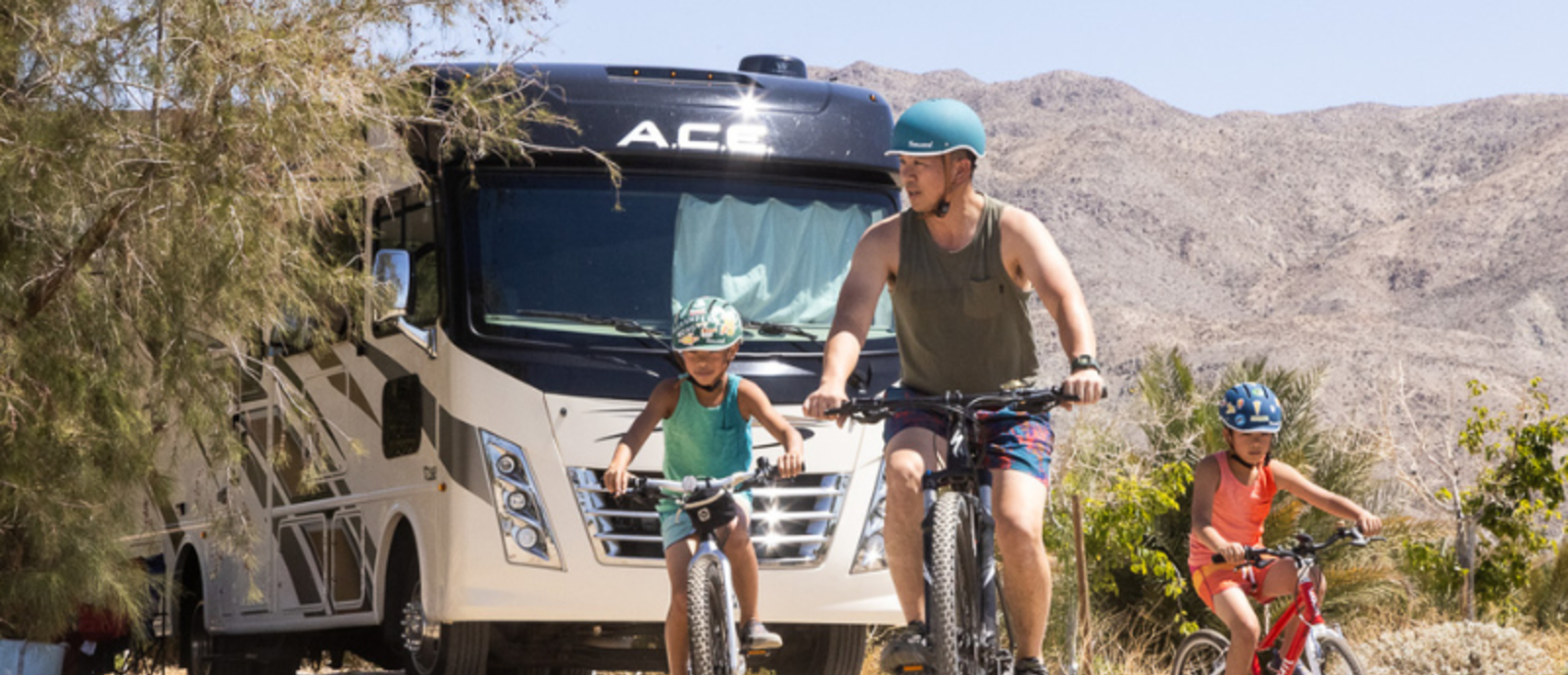 Family riding bikes