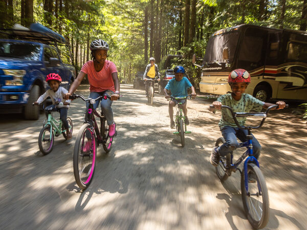 A group of children set out on a biking adventure.