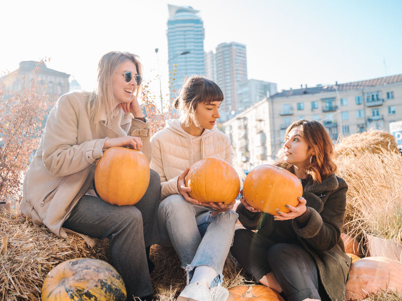 People with pumpkins