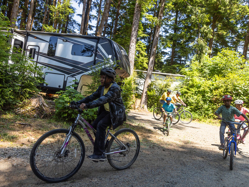 Biking past RVs