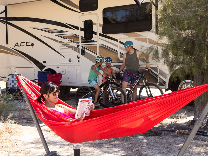 A family enjoys the great outdoors.