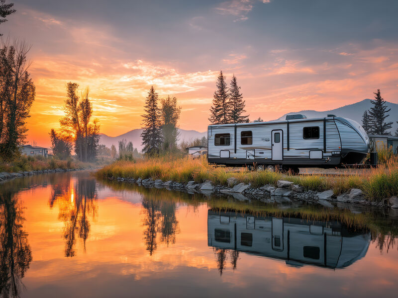 RV camping near tranquil lake