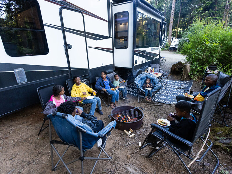 RV camping in the forest