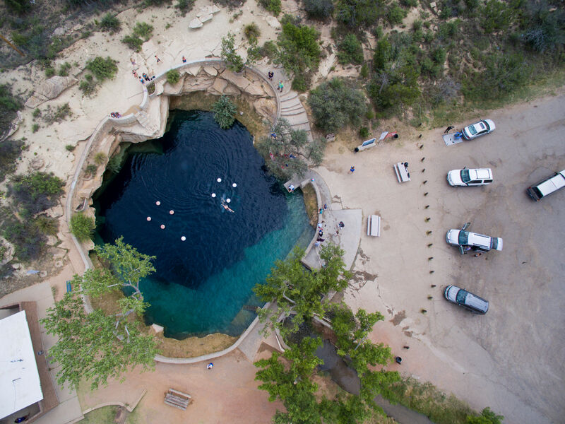 lue Hole aerial with parking lot for RV space_Credit to New Mexico True