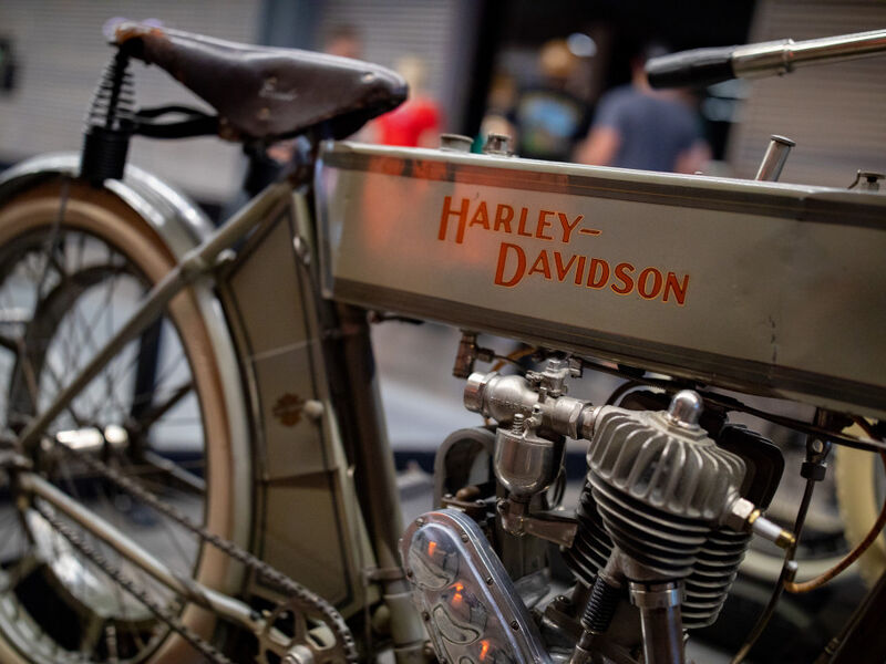 Close up of Antique Harley at Harley Davidson Museum in Milwaukee