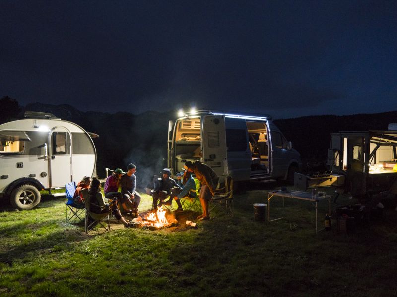 RVers sitting around a campfire