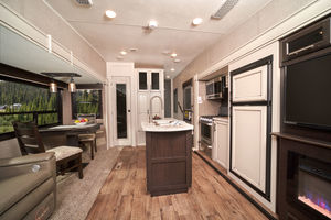 5th Wheel Trailer living and kitchen area