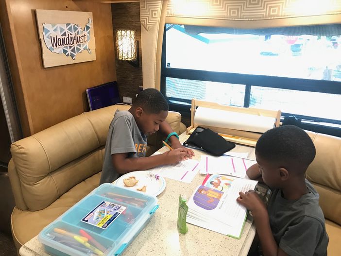 2 boys studying at dinette